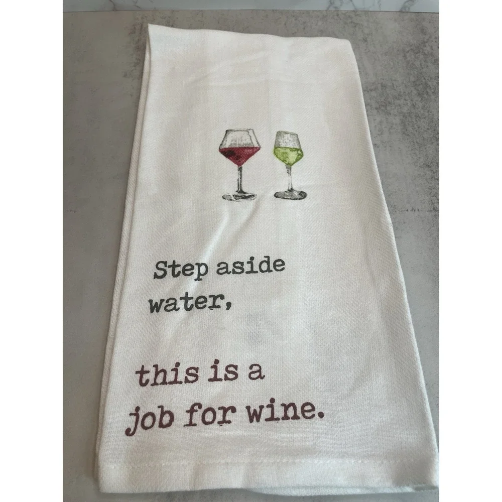 NOLA Living Wine Hand Dish Towel, White NWT